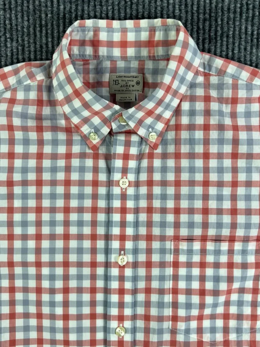 J.Crew Button Down Mens Size M Long Sleeve Plaid Red White Shirt 69152